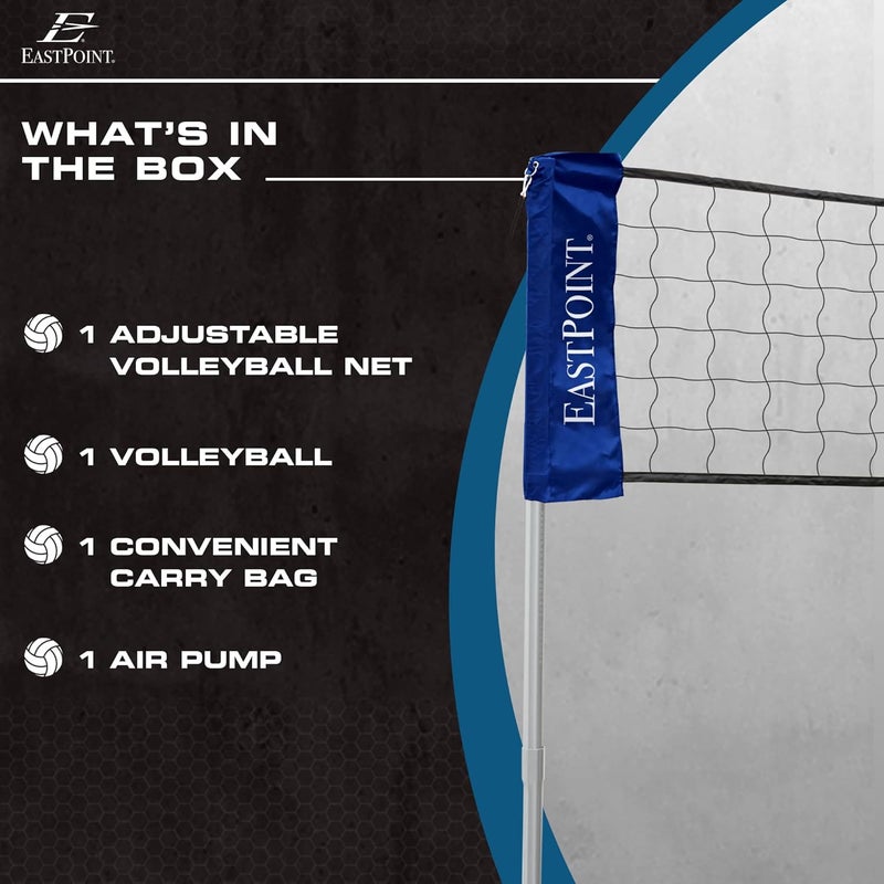 EastPoint Sports شبكة كرة الطائرة القابلة للتعديل سهلة التركيب - تناسب الساحات وتعدل من 10 قدم إلى 30 قدم طول - تشمل جميع الملحقات - Image 3